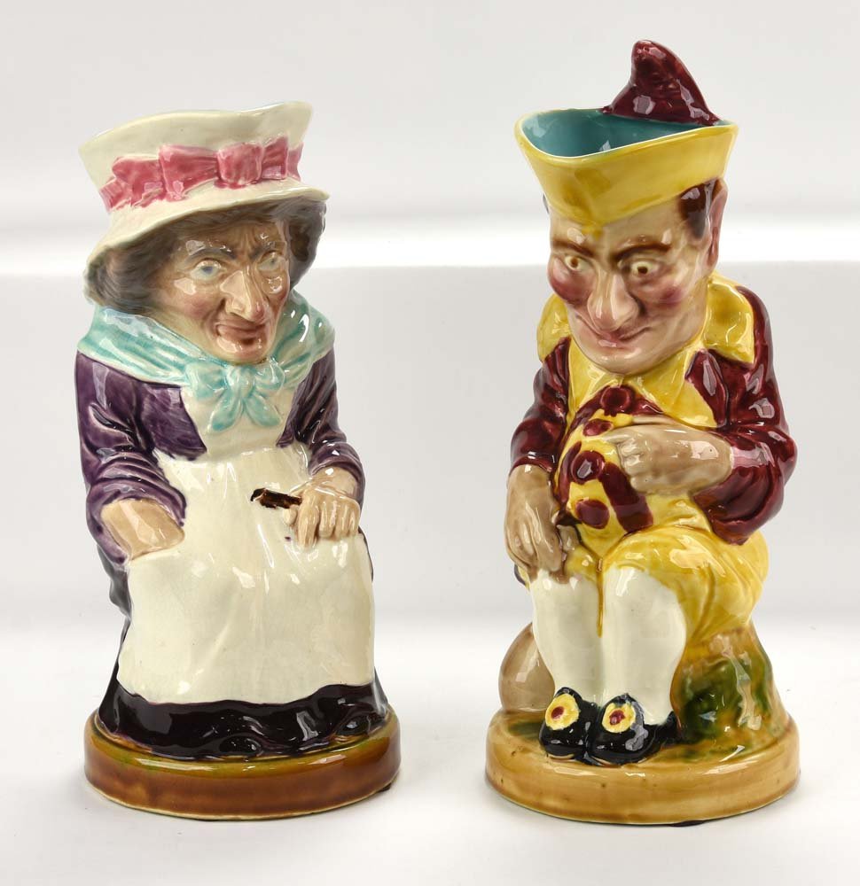 Sarreguemines French majolica "Punch" and "Judy" pair (1 of 1)