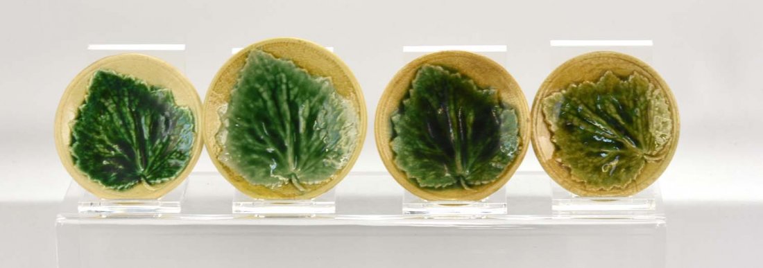 Etruscan majolica lot of 4 maple leaf on plate butter (1 of 1)
