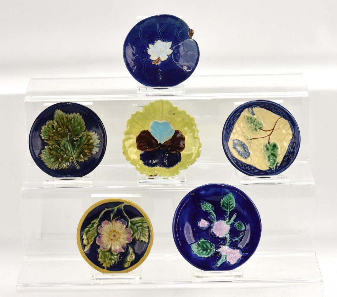 Majolica lot of 6 butterpats with cobalt including 2 (1 of 1)
