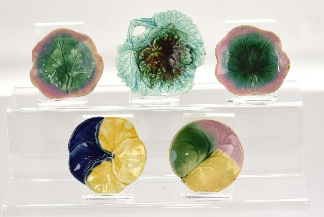 Majolica lot of 5 assorted butterpats, some wear (1 of 1)