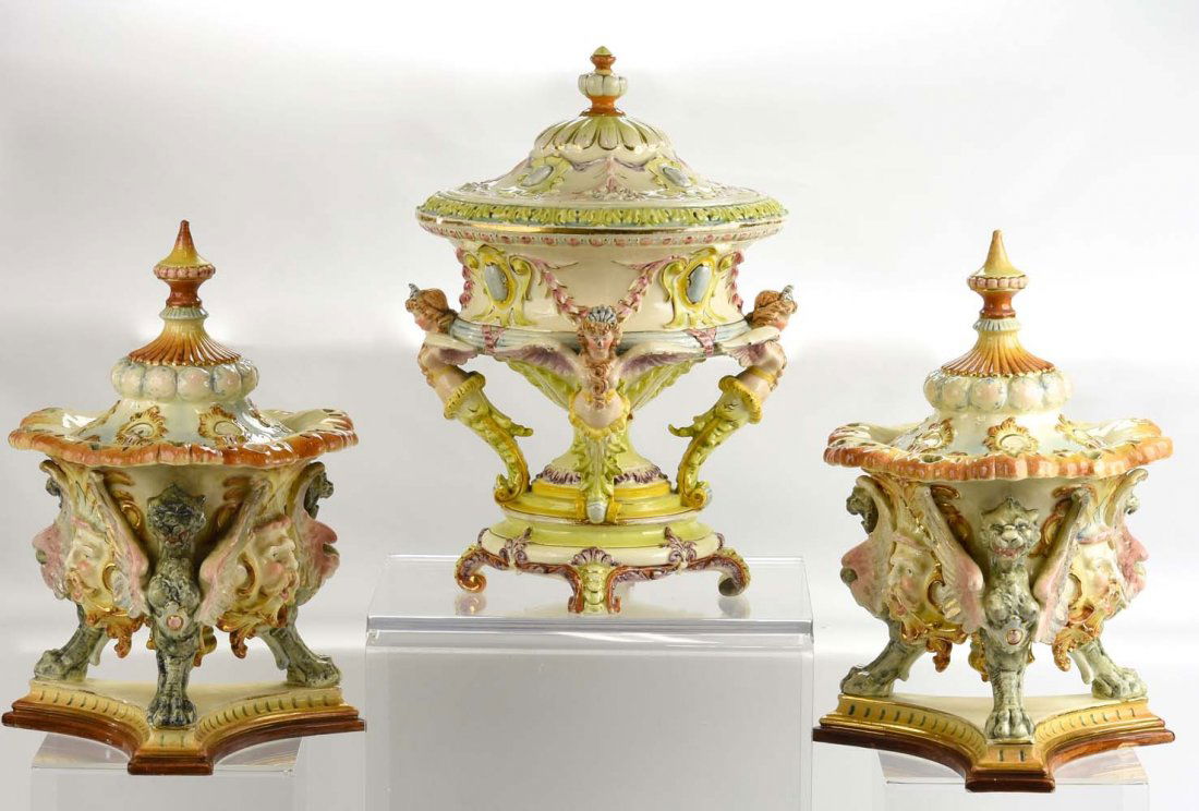 Hugo Lonitz lot of 3 pastel majolica pieces - pair of (1 of 1)