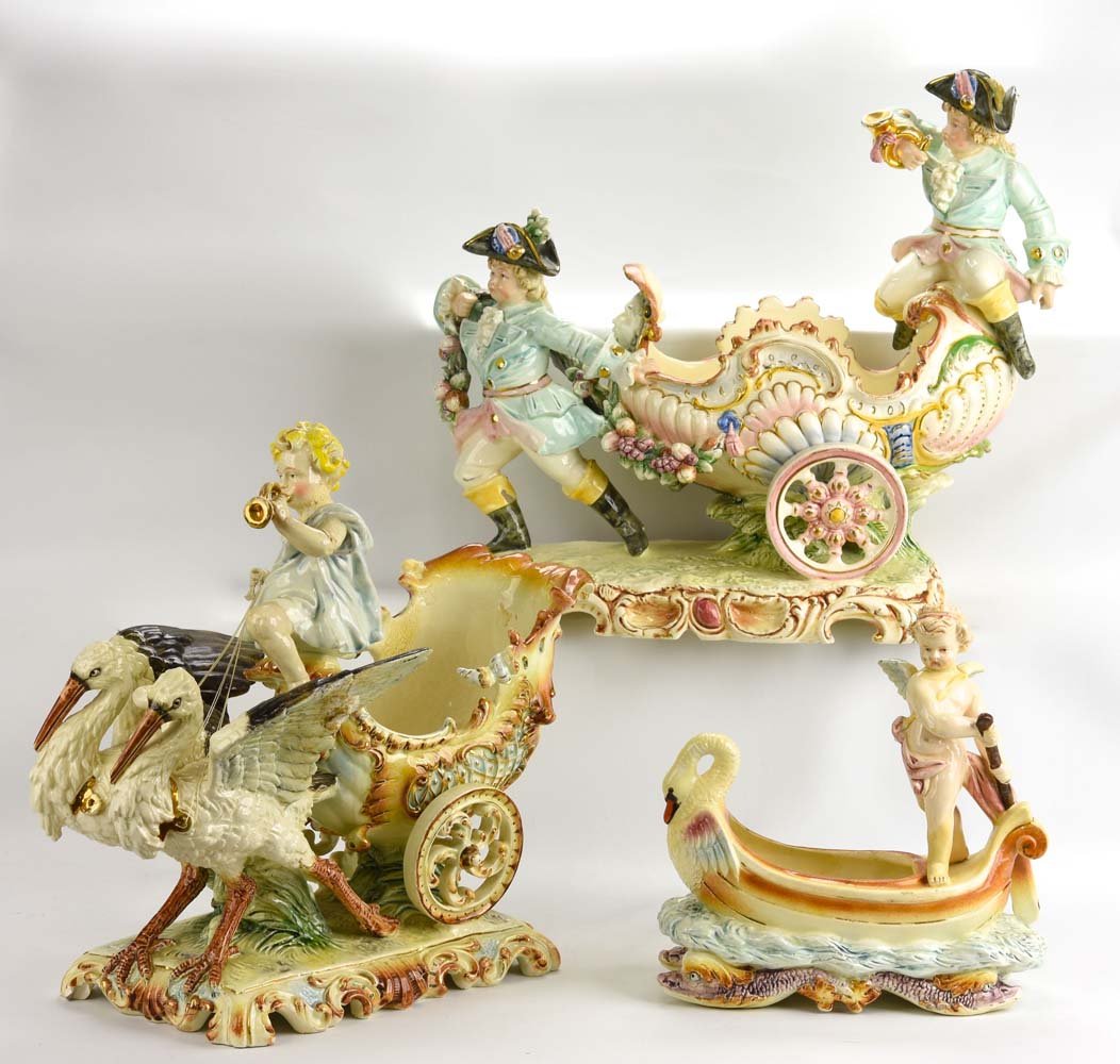 Hugo Lonitz lot of 3 pastel majolica pieces - winged (1 of 1)