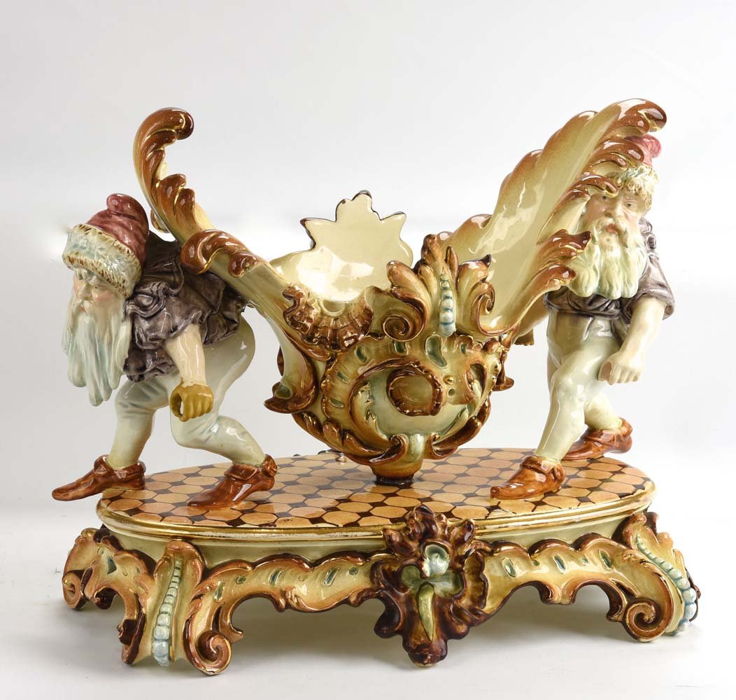 Hugo Lonitz pastel majolica table center in the form of (1 of 1)