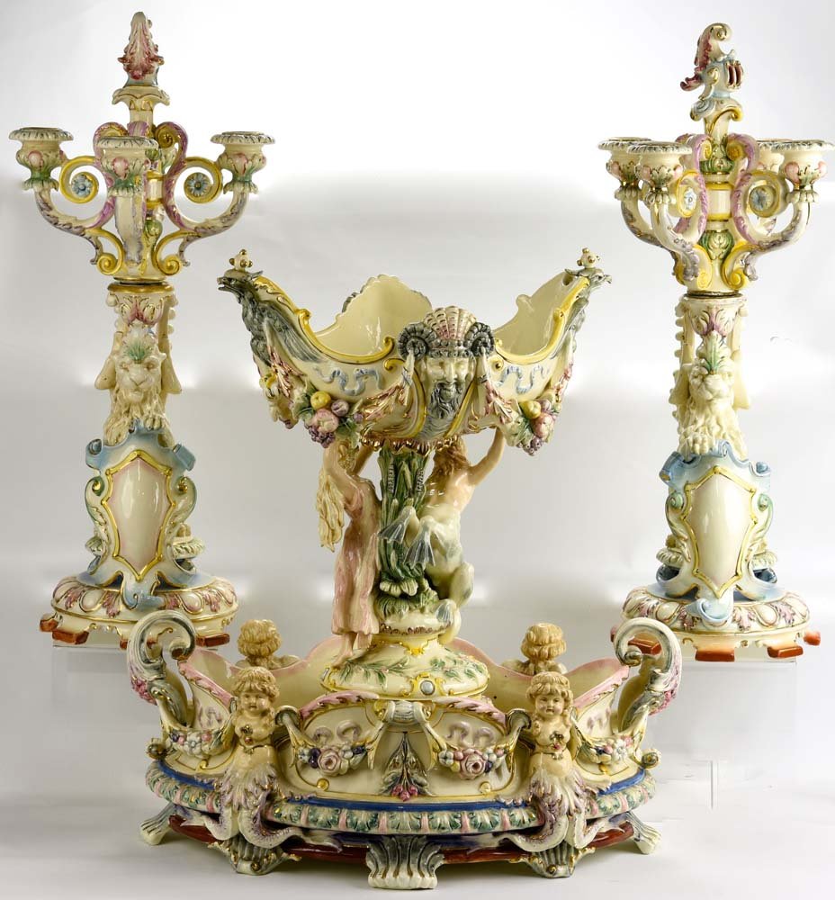 Hugo Lonitz two piece pastel majolica table center and (1 of 1)