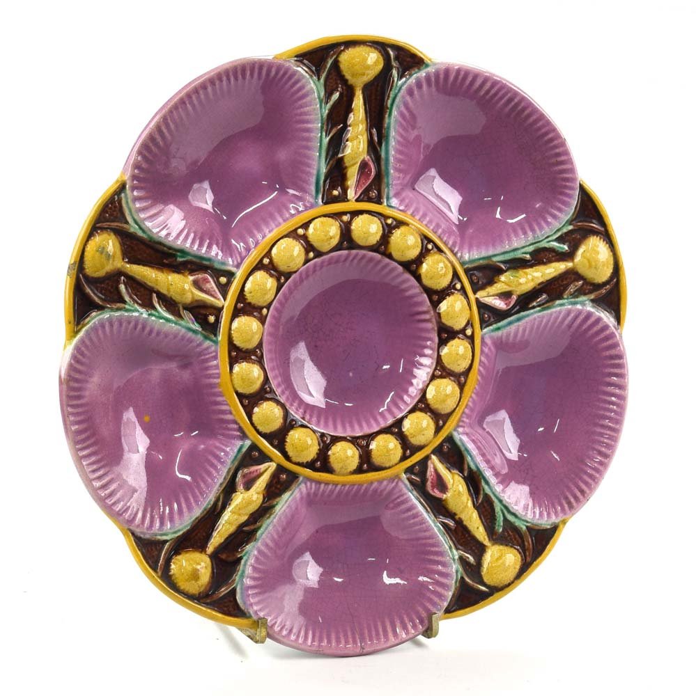 Fielding majolica 5 well oyster plate with pink wells, (1 of 1)
