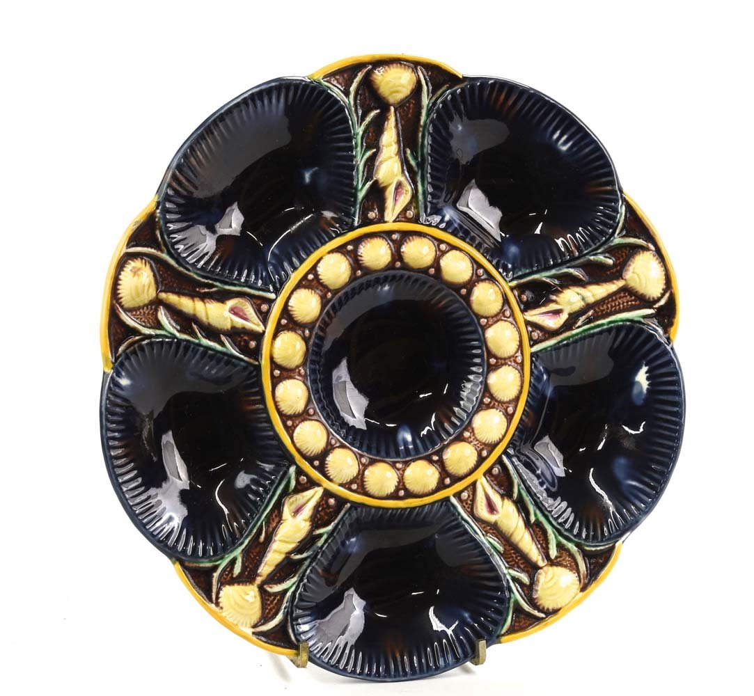 Fielding majolica 5 well oyster plate with mottled (1 of 1)