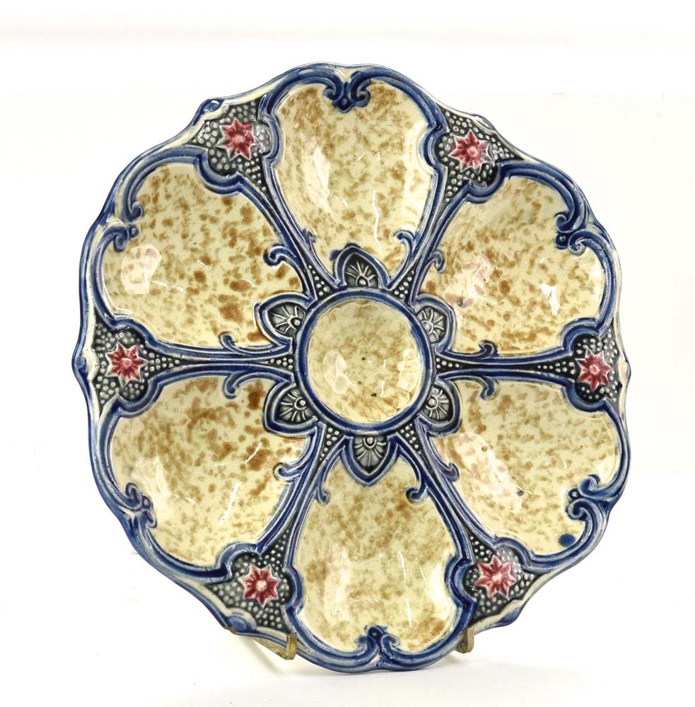 French majolica oyster plate with star fish rim, 9 3/4" (1 of 1)