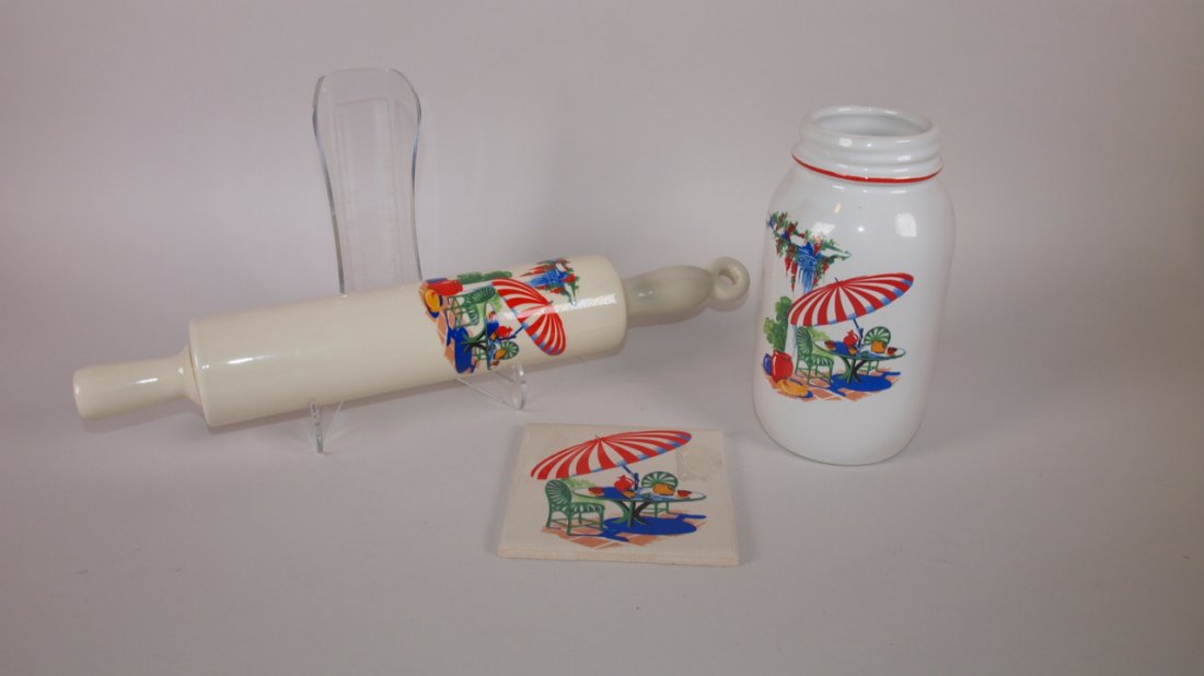 Fiesta Post 86 type sun porch rolling pin, fruit jar & (1 of 1)