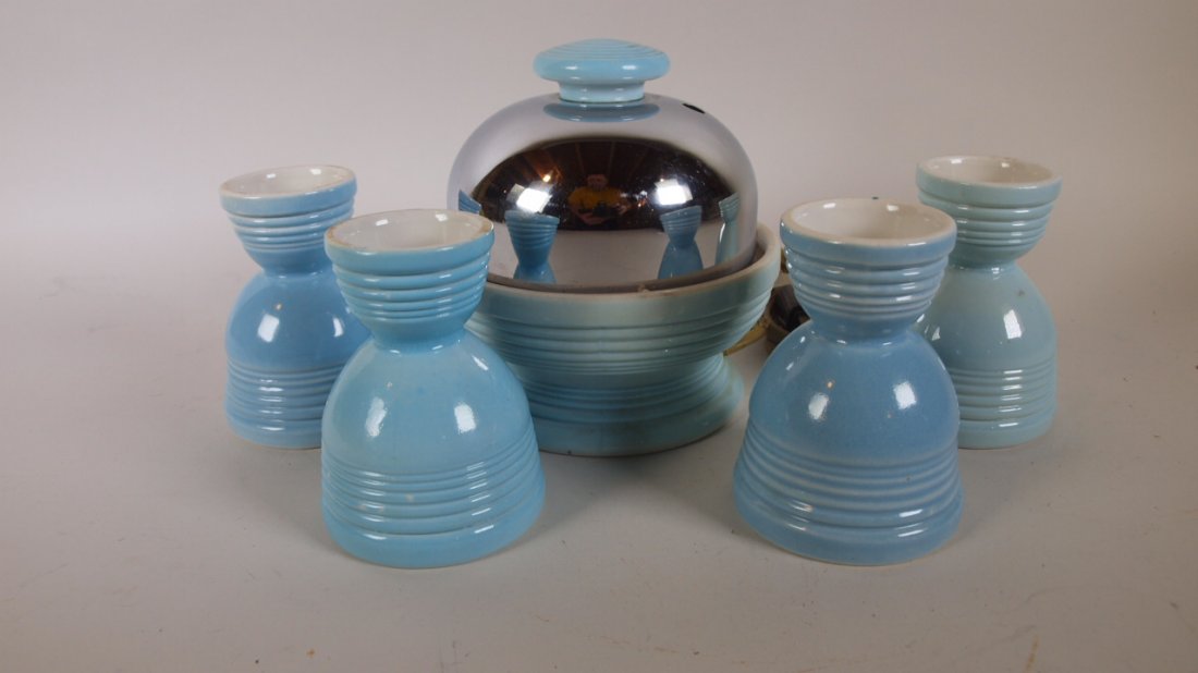 Hankscraft turquoise egg poacher and 4 turquoise egg: Hankscraft turquoise egg poacher and 4 turquoise egg cups