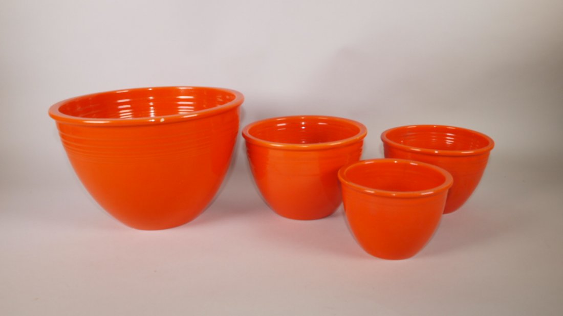 Fiesta mixing bowl group: 4 red, nicks, chips, wear (1 of 1)
