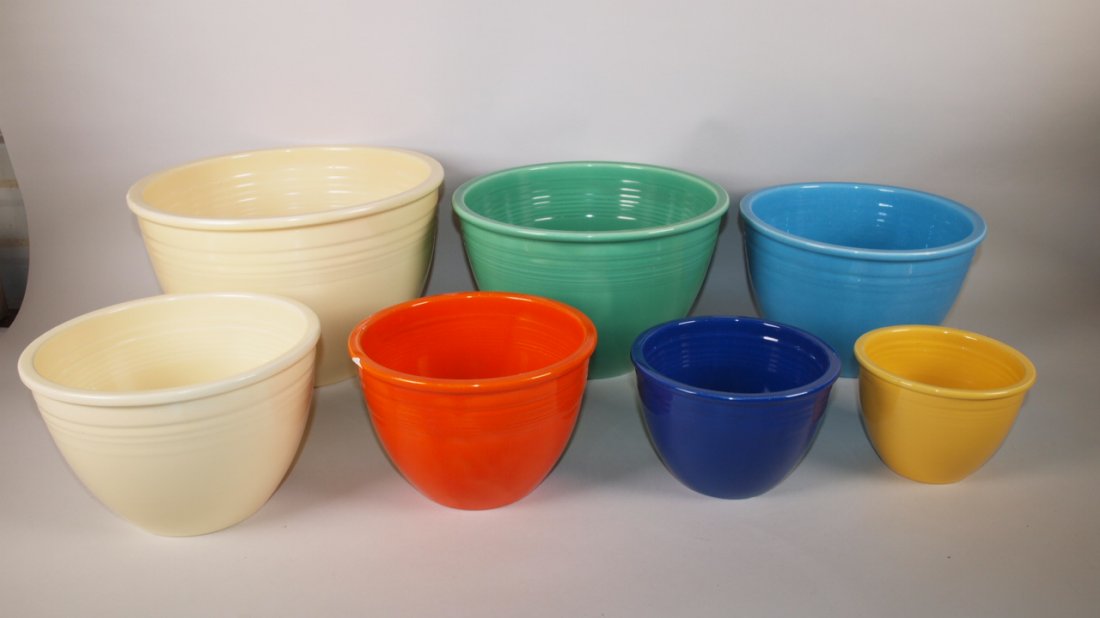 Fiesta 7 piece mixing bowl set, mixed colors, nicks, (1 of 1)