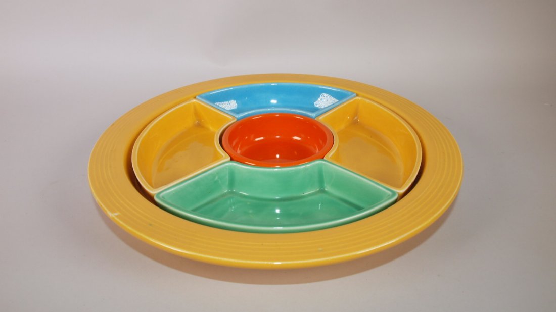 Fiesta relish tray, yellow tray and 2 sides, red (1 of 1)