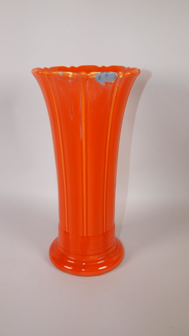Fiesta 12" flower vase, red, rim chip, hairline (1 of 1)
