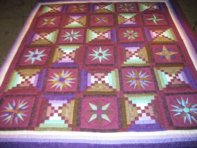 Beautifully Hand-Stitched Star Quilt in Purples is (1 of 2)