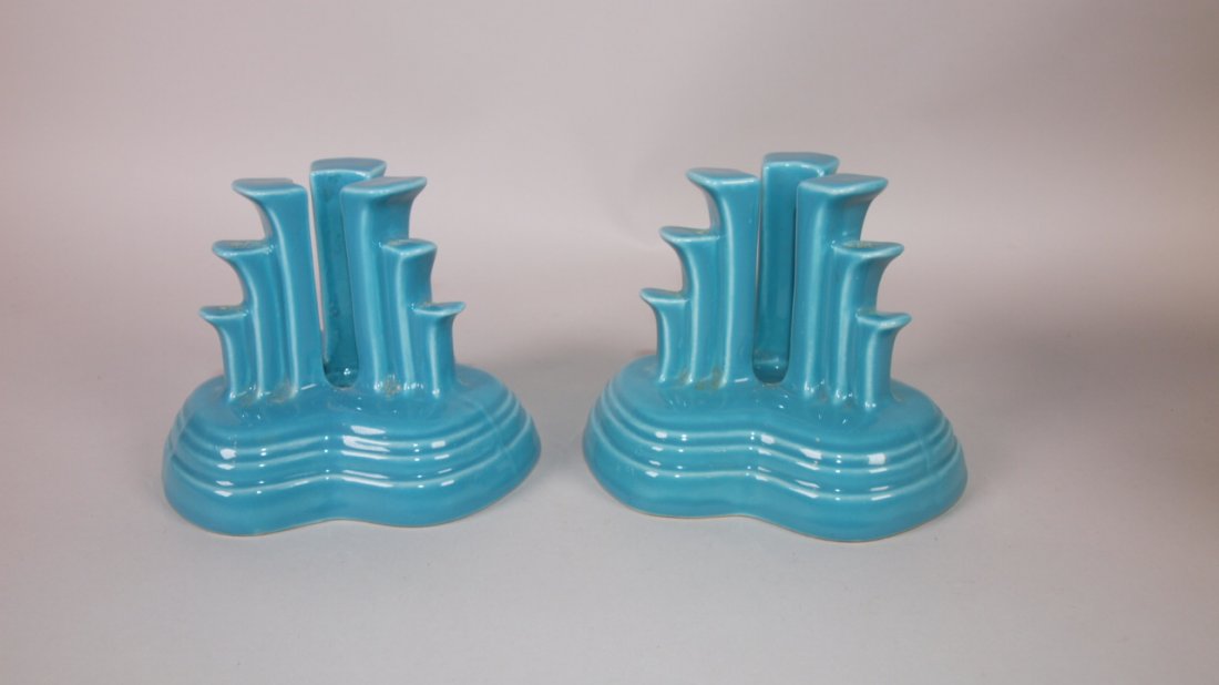 Fiesta Post 86 turquoise pair pyramid candle holders, (1 of 1)