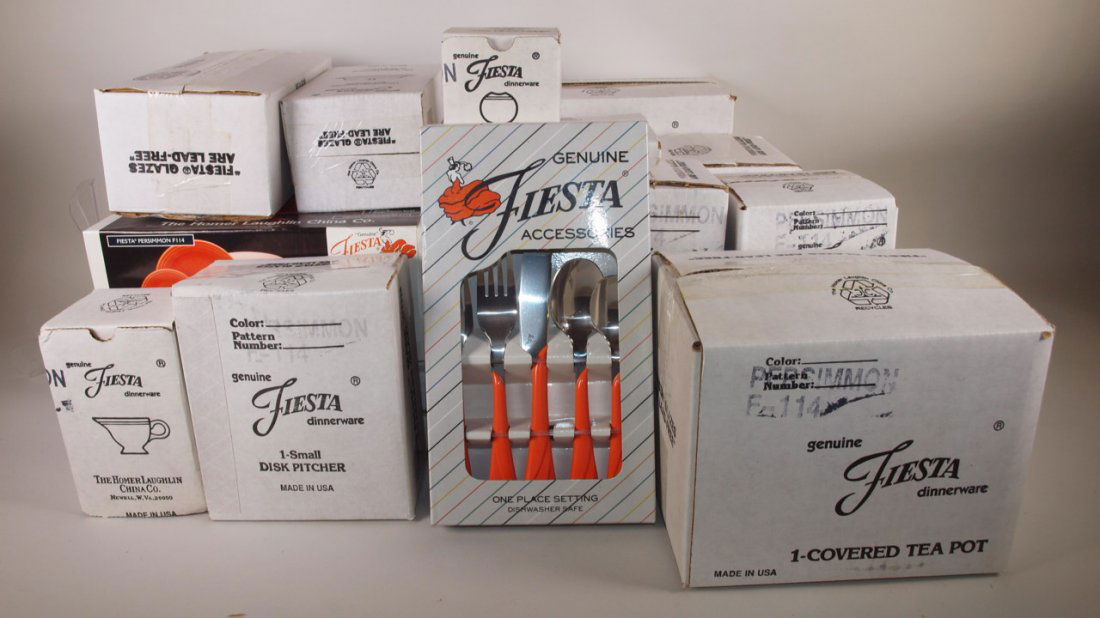 Fiesta Post 86 persimmon lot of 16 NIB pieces: teapot, (1 of 1)