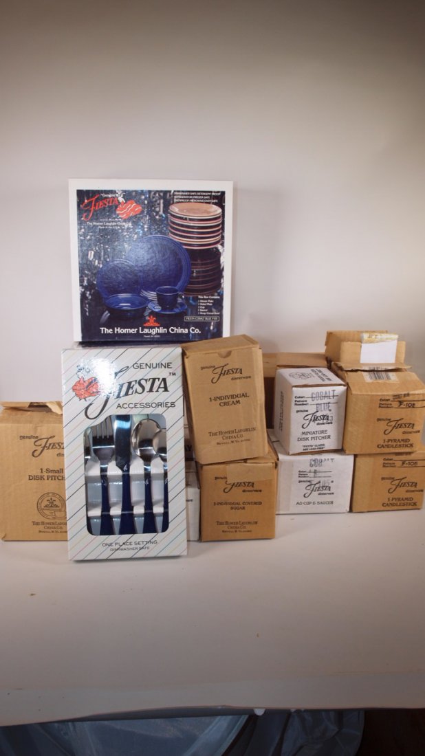 Fiesta Post 86 cobalt lot of 16 NIB pieces: egg dish, (1 of 1)