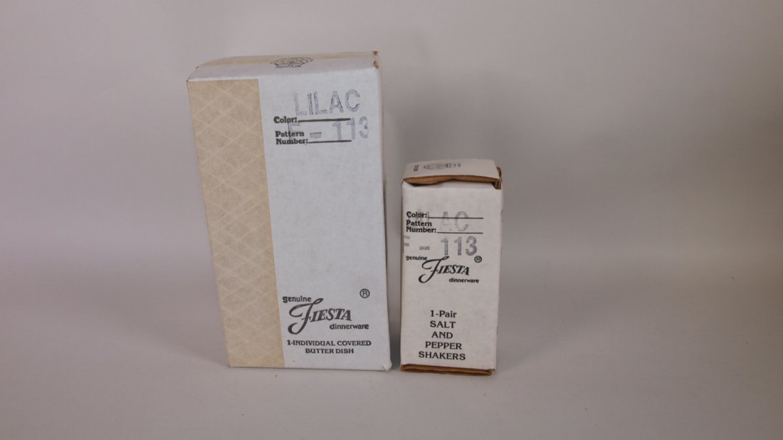 Fiesta Post 86 lilac butter dish & salt & pepper, NIB (1 of 1)