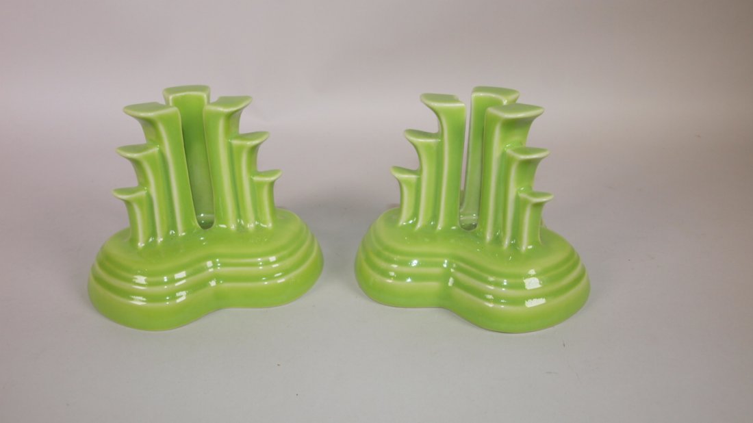 Fiesta Post 86 chartreuse pyramid pair candle holders (1 of 1)