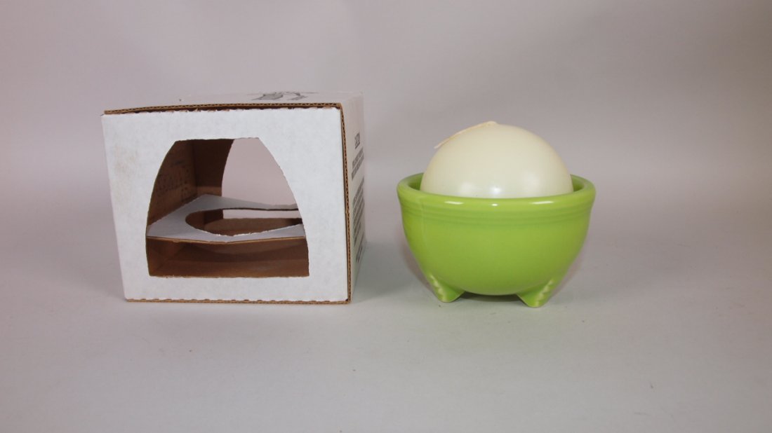 Fiesta Post 86 chartreuse tripod bowl with candle NIB: Fiesta Post 86 chartreuse tripod bowl with candle NIB