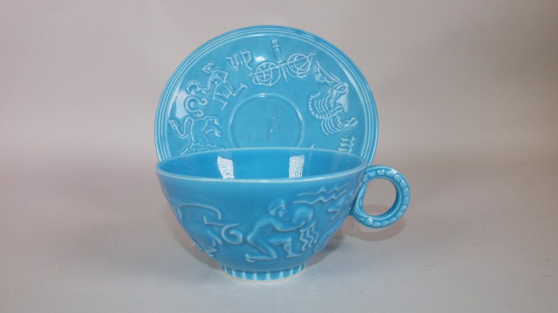 Fiesta 1940 World's Fair Zodiac turquoise cup & saucer (1 of 1)