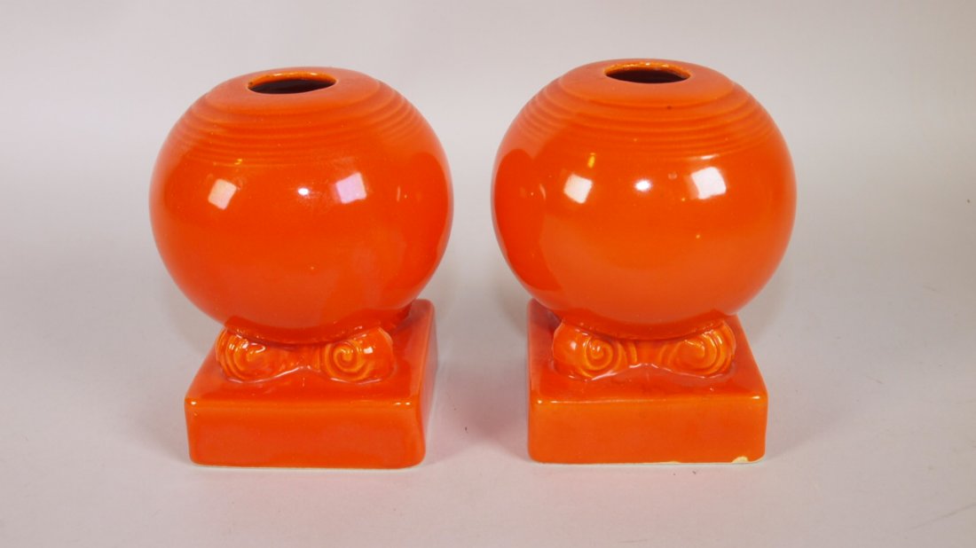 Fiesta pair red bulb candle holders (1 of 1)