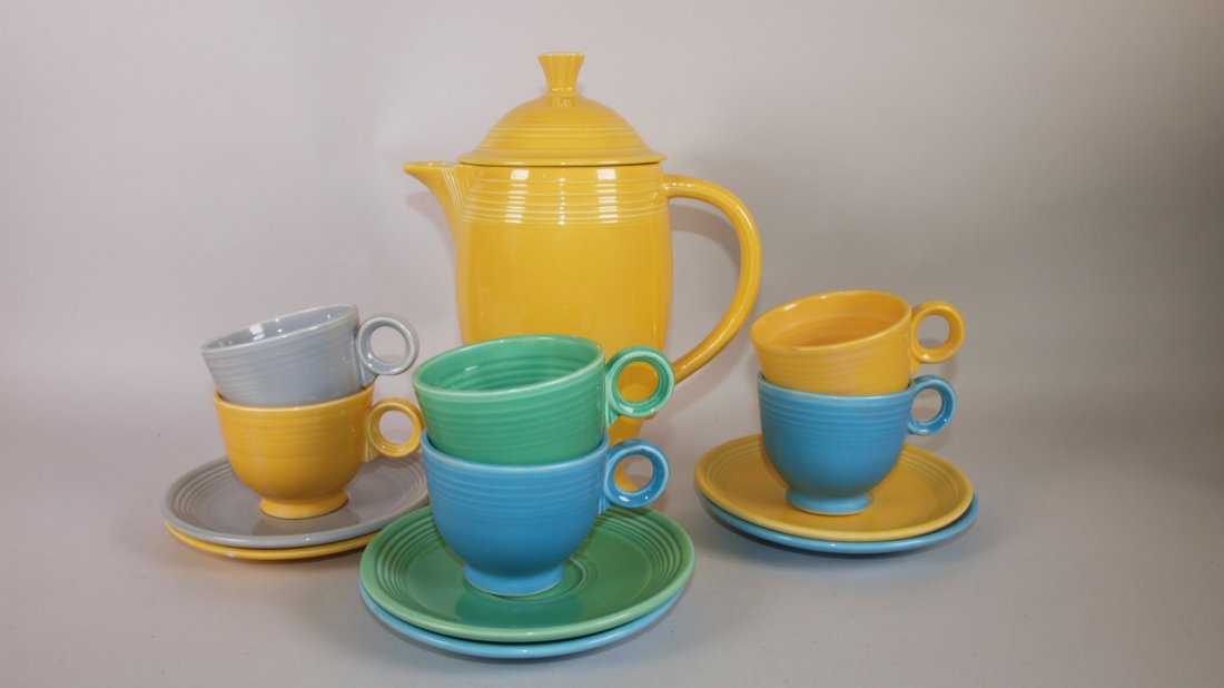 Fiesta coffee service:  yellow coffee pot, 6 cups & (1 of 1)