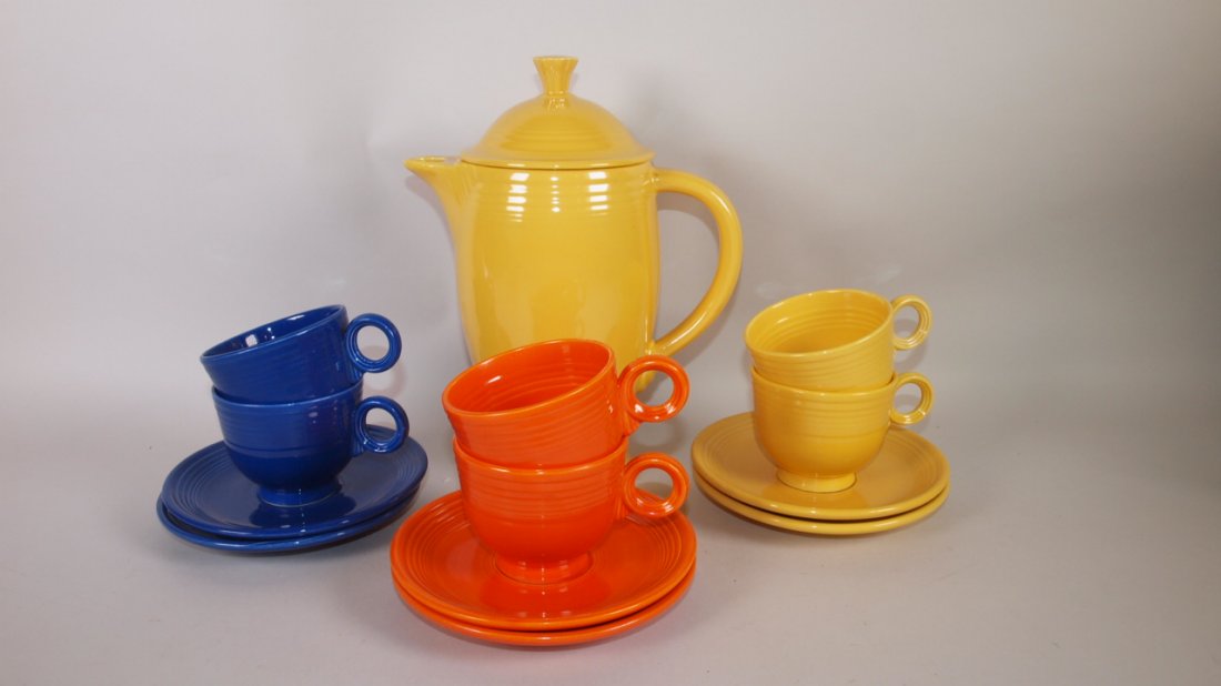 Fiesta coffee service:  yellow coffee pot, 6 cups & (1 of 1)