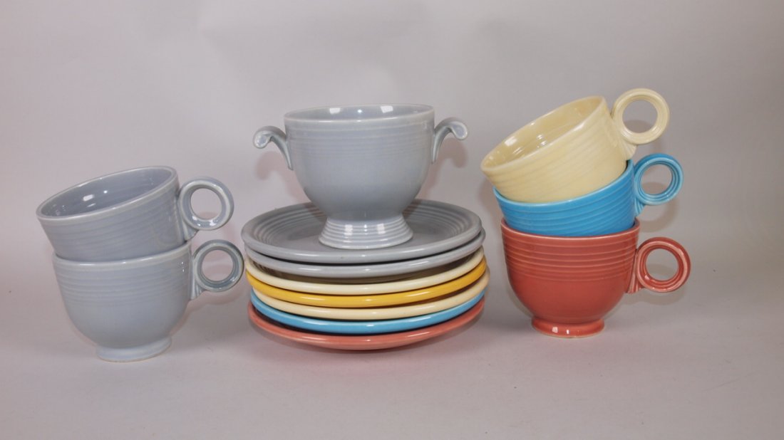 Fiesta cup & saucer group:  lot of 5 cups, 7 saucers, & (1 of 1)