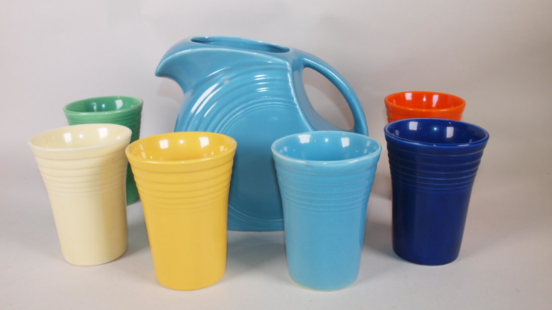 Fiesta water set:  turquoise disk water pitcher & 6 (1 of 1)