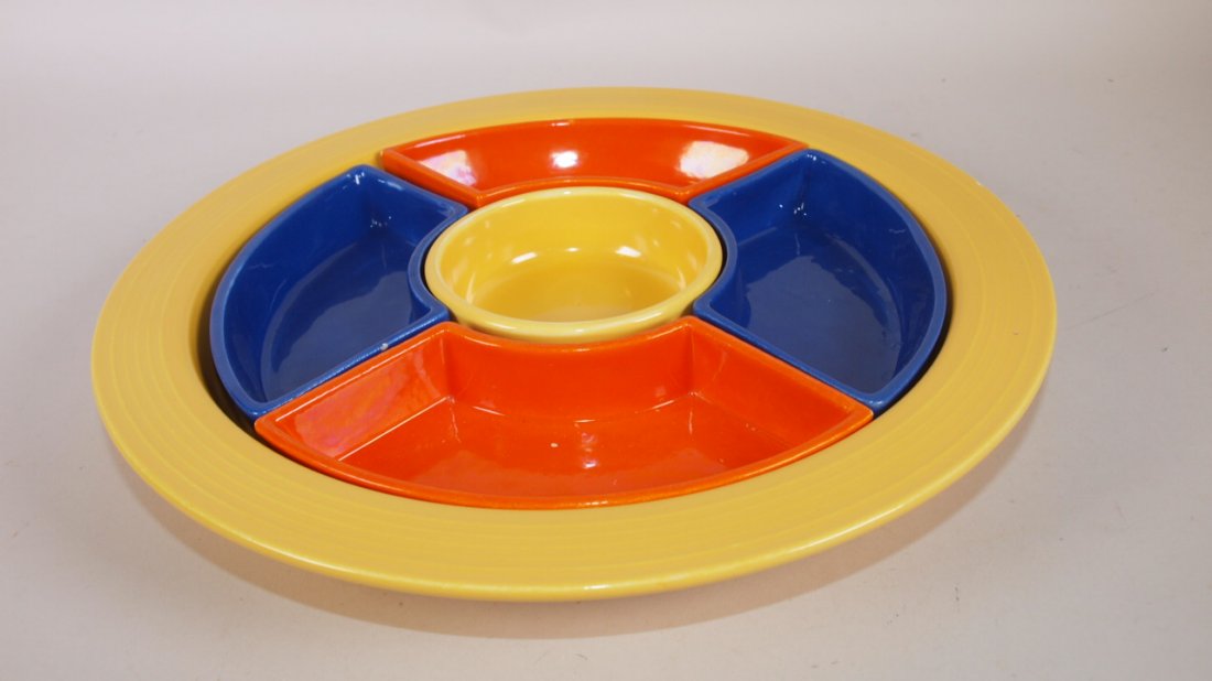 Fiesta relish tray, yellow tray and center, 2-red, (1 of 1)