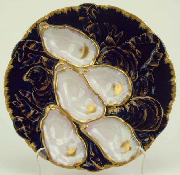 Haviland 5 well turkey plate with deep cobalt ground (1 of 1)