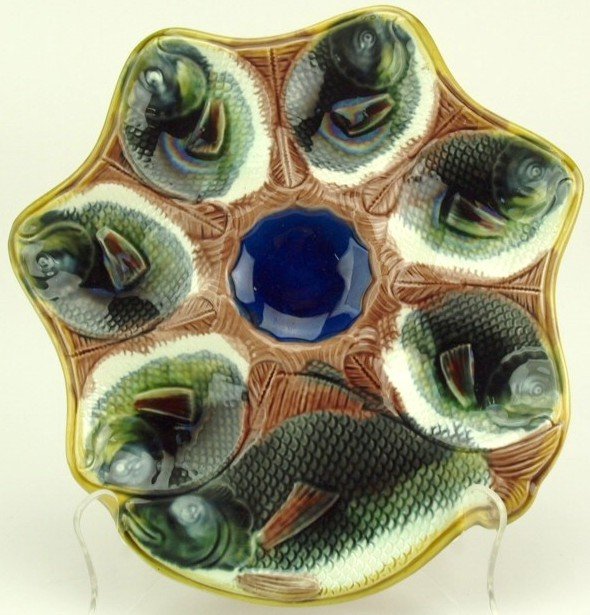 Adams & Bromley Majolica 6 well fish oyster plate with (1 of 1)