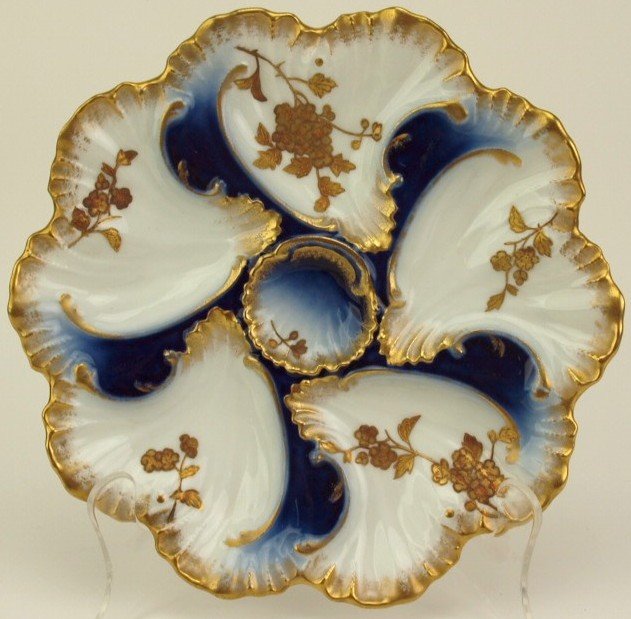 Lanternier Limoges 5 well oyster plate, white with (1 of 1)