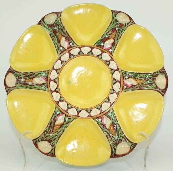 Minton Majolica rare yellow 6 well oyster plate with (1 of 1)