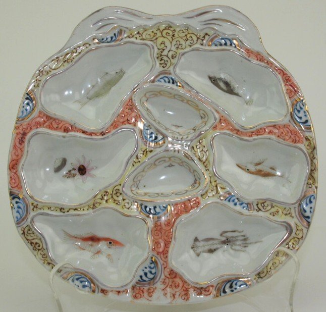 Unusual shape porcelain 6 well oyster plate with (1 of 1)