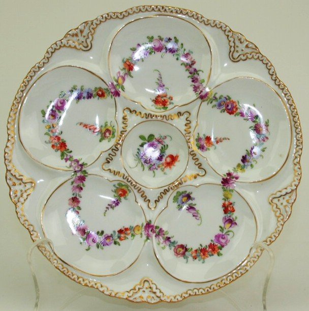 Dresden porcelain 5 well oyster plate with floral (1 of 1)