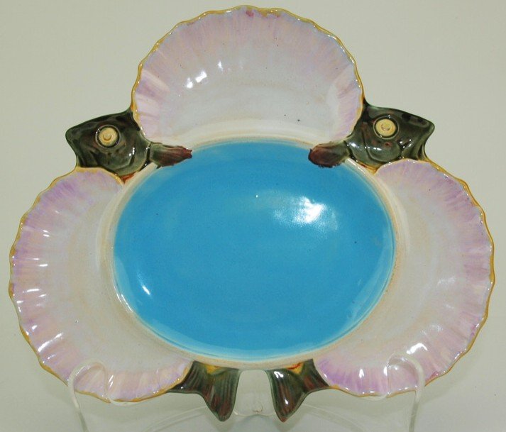 Minton Majolica fish and shell seafood plate pink/white (1 of 1)