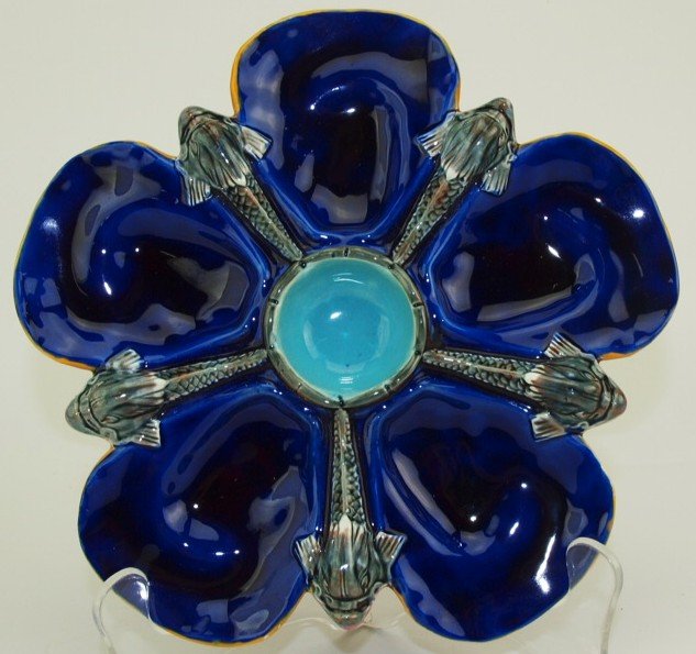 Wedgwood Majolica 5 well oyster plate, deep cobalt (1 of 1)