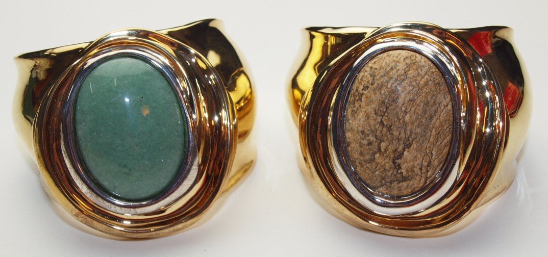 Robert Lee Morris (RLM) sterling silver and brass pair: Robert Lee Morris (RLM) sterling silver and brass pair of large cuff bracelets