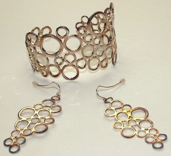 Robert Lee Morris (RLM) sterling silver bubbly cuff: Robert Lee Morris (RLM) sterling silver bubbly cuff bracelet and earrings