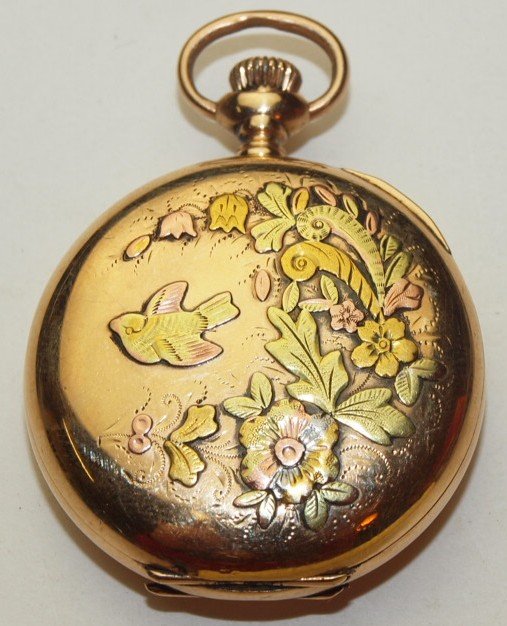 Elgin hunters case pocket watch, 3/0s, 15j, tri-color (1 of 3)