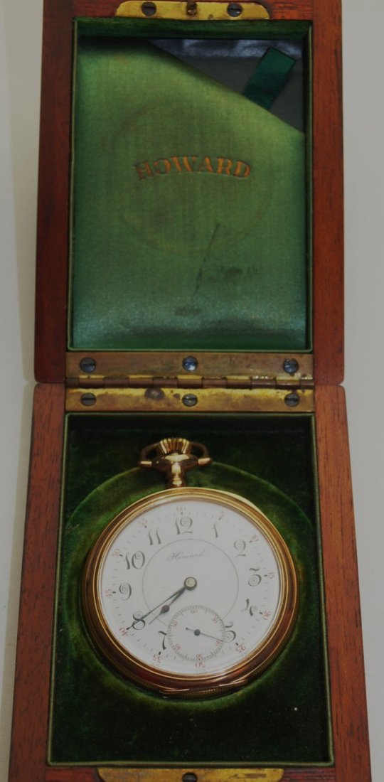 Howard o.f. pocket watch with original wooden case, (1 of 1)
