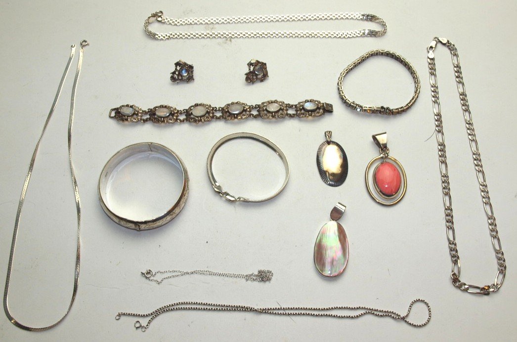 Sterling silver lot of necklaces, bracelets, earrings, (1 of 1)