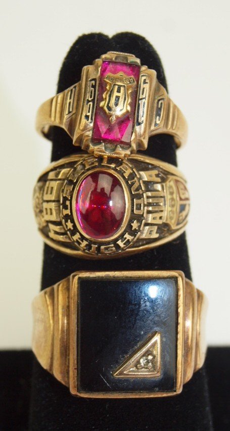 10K yellow gold lot of 3 rings:  2 class rings, one (1 of 1)