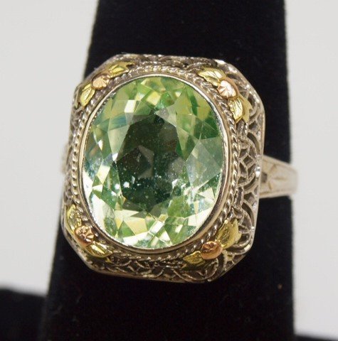 Antique 14K filagree ring with green center stone (1 of 1)