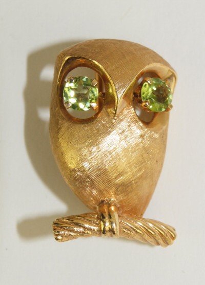 14K yellow gold owl brooch, 8g (1 of 1)