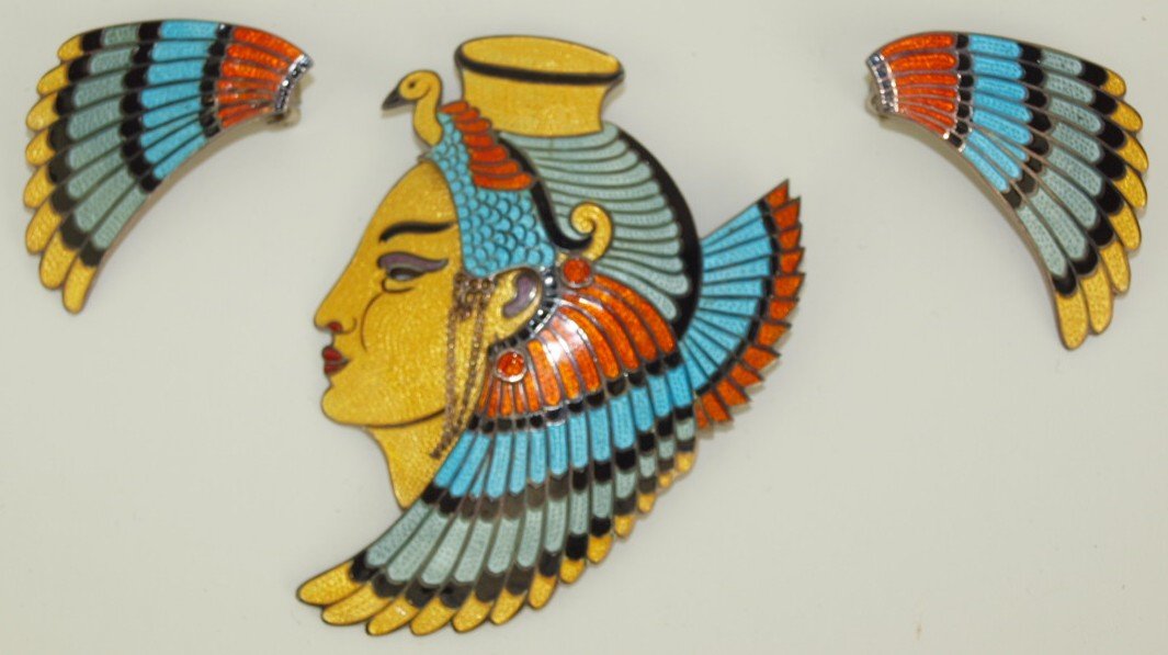 Margot de Taxco sterling silver enamel Cleopatra brooch (1 of 1)