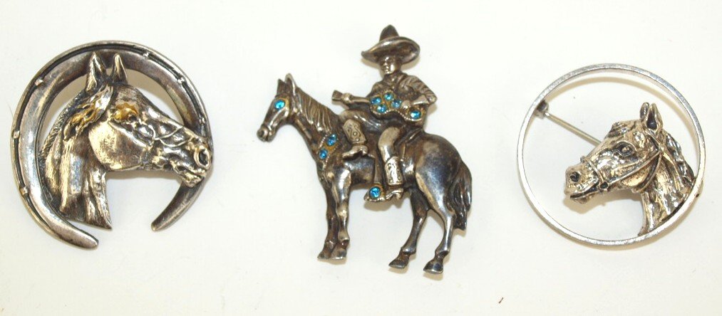 Sterling silver lot of 3 horse brooch pins (one (1 of 1)