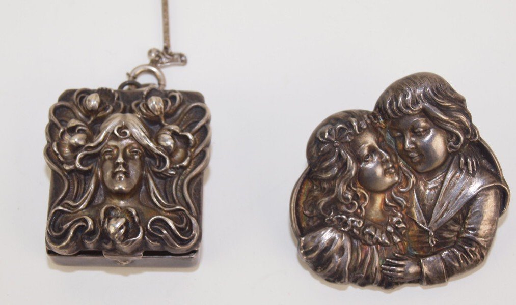 Sterling silver Art Noveau lady locket with necklace (1 of 1)